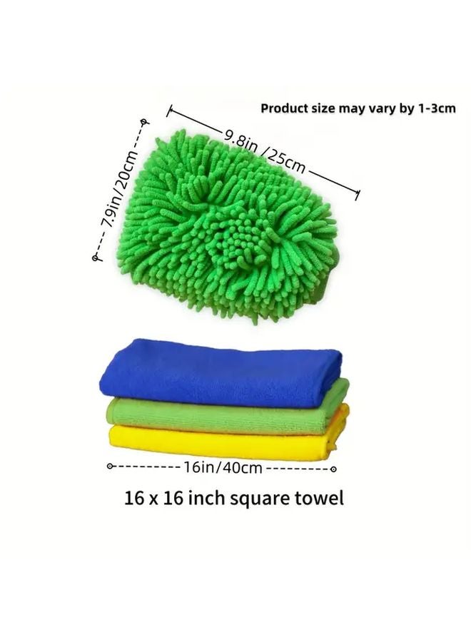 Green Chenille Cleaning Gloves And Cloths 4pcs Multi Purpose For Car Home Kitchen - Image 3